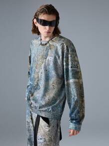 NEON BLANC Men's Fashionable Street Style Long Sleeve Graphic Printed Crew Neck Sweatshirt, For Fall Winter - Blue - View 4