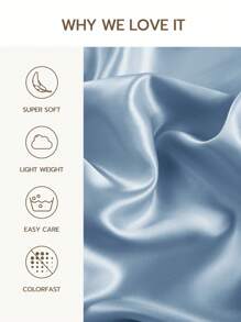 1pc Soft Breathable Silk-Like Satin Wide Pillowcase - Blue - View 5