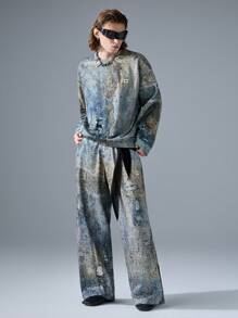 NEON BLANC Men's Fashionable Street Style Long Sleeve Graphic Printed Crew Neck Sweatshirt, For Fall Winter - Blue - View 1