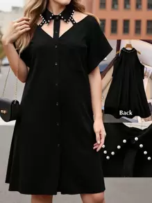 SHEIN LUNE Robe chemisier col châle pour femme grande taille, élégante