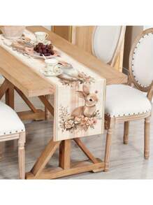 1pc Easter Floral Pattern Delicate Design Style Easter Bunny & Eggs Table Runner, Add Spring Holiday Atmosphere, Suitable For Easter Decoration