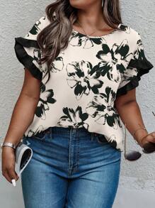 INAWLY Solva Blouse évasée à manches courtes et col en V pour femmes grandes tailles