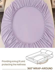 1pc Solid Color Fitted Sheet, Mattress Protector, Mattress Cover, Deep Pocket Design, Soft & Breathable, Fits Various Bed Sizes - Purple - View 2