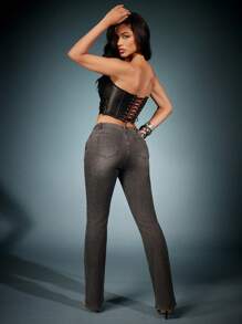 Denimoi Corset tube avec lacets dos nu  avec ceinture - Noir - Voir 4