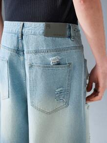 NEON BLANC Pantalones cortos vaqueros tejidos de corte ancho y holgado de moda urbana para hombres