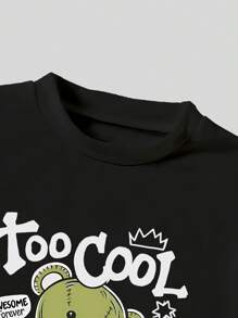 SHEIN 小男孩熊字母印花短袖上衣和工装裤套装 - 白色 - 查看 5