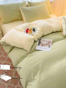 Juego de edredón de 3 piezas/set con 2 tonos (1 funda de edredón y 2 fundas de almohada) Juego de ropa de cama moderna de tela para todo el año