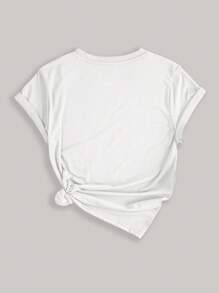 INAWLY Luźna, minimalistyczna koszulka z nadrukiem w litery i okrągłym dekoltem i krótkim rękawem