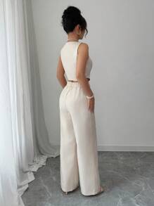 Elenzga 女式格子双排扣背心和裤子休闲两件套 - 彩色 - 查看 2