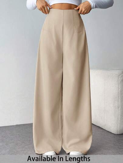 SHEIN Tall CURVE 大码女式休闲时尚高腰纹理阔腿裤，办公室/通勤装