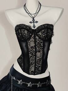 SHEIN ICON 蕾丝拼布胸罩紧身胸衣细节抹胸上衣