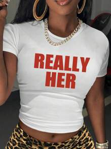 Maweii Plus Size White Graphic Short Sleeve T-Shirt, Cute Summer Top With Red Accents, Street Style - White - View 1