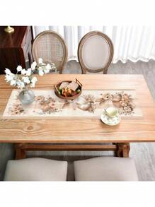 1pc Easter Floral Pattern Delicate Design Style Easter Bunny & Eggs Table Runner, Add Spring Holiday Atmosphere, Suitable For Easter Decoration