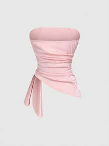 Sweetra Women's Tie Detail Cinched Waist Asymmetrical Tube Top Camisole