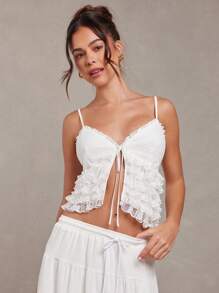 L'Amorae Áo thun hở vai không tay buộc phía trước hở chân mùa hè, trang phục mùa hè cho phụ nữ, áo trắng cho phụ nữ, trang phục đi biển cho phụ nữ - trắng - Xem 5