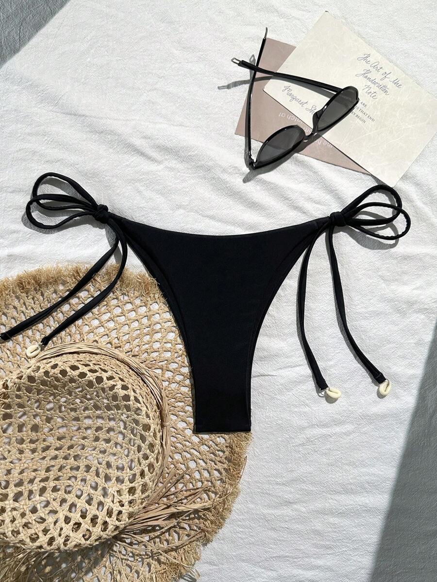 SHEIN Swim Solid Color Bikini Bottom For Women, Sexy Shell Print Slimming Bikini Bottom For Hot Spring & Resort, Summer Beach Vacation