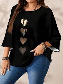 EMERY ROSE Camisa de cuello redondo, manga 3/4, de estilo casual y minimalista, para tallas grandes - Multicolor - Ver 2