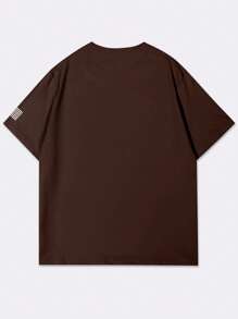 Manfinity Homme Men's Casual Simple Slogan Print Short Sleeve T-Shirt - Brown - View 2