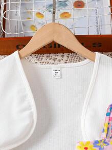 Vestido con tirantes largos con estampado de flores de dopamina para niña preadolescente, con chaqueta corta de color liso