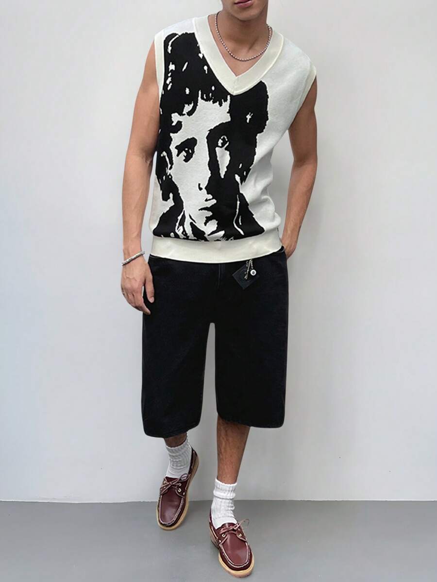 Manfinity Roghcode Camiseta sin mangas de punto con estampado de figura para hombres - Multicolor - Ver 1