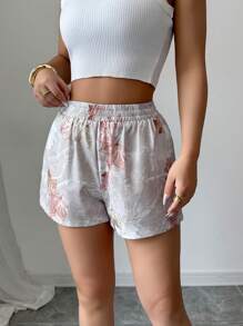 Elenzga Camo Print Elastic Waist Loose Casual Shorts - Multicolor - View 3