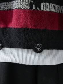 NEON BLANC Men's Streetwear Red And Black Color Block Crew Neck Knit Sweater, For Fall Winter - Black - View 5