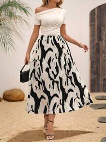 Breezaya Women's Bohemian Style Summer Asymmetric Neck Printed Ruffle Vacation Dress - Multicolor - View 4