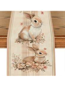 1pc Easter Floral Pattern Delicate Design Style Easter Bunny & Eggs Table Runner, Add Spring Holiday Atmosphere, Suitable For Easter Decoration