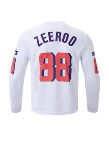 Manfinity Sport Corelite Tricou pentru bărbați cu mânecă lungă, cu gât rotund, cu imprimeu numeric, pentru antrenament fitness