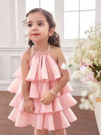 Fern Glow Baby Girl Summer Cute Pink Elegant Organza Dress