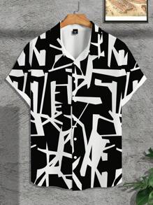 Manfinity Homme Plus Size Men's Slim Fit Casual Shirt Short Sleeve, Minimalist & Fashionable - Black and White - View 3