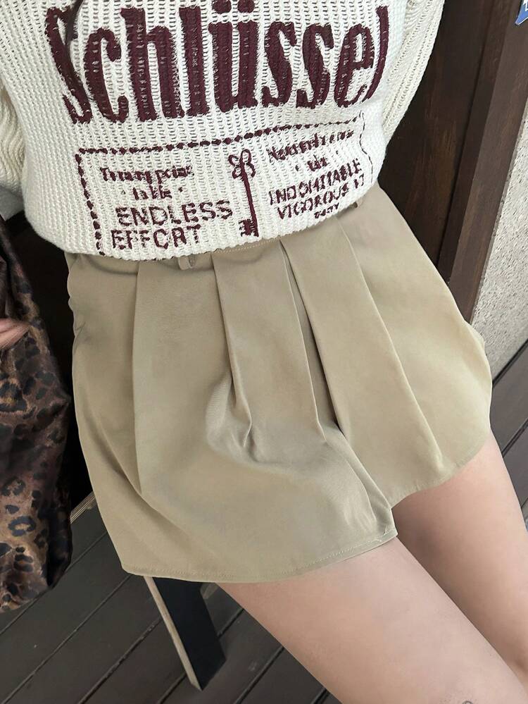 Women's Casual Solid Color Pleated Super Skirt Shorts,Skorts