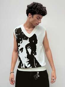 Manfinity Roghcode Camiseta sin mangas de punto con estampado de figura para hombres - Multicolor - Ver 3