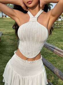 SHEIN EZwear Top de punto ajustado con cuello halter y corte en color liso para mujer