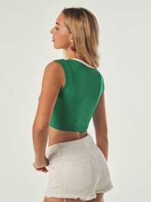 Hanevo Maglietta casual da donna con collo a intaglio, stampa con lettera, di stile fashion - Verde - Visualizzare 2