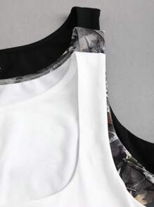 SHEIN Unity 1pc Rectangular Neckline, Cropped, Snug-Fit, Low-Cut, Fitted Satin Grain Print Tank Top - Multicolor - View 6