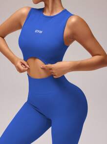 Slayoga Conjunto deportivo de top elástico simple y leggings para mujer, conjunto de verano para gimnasio, conjunto de entrenamiento de leggings para mujer