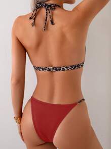 SHEIN Swim Leopard Print Tankini Bikini Set For Summer Beach Vacation - Red - View 2