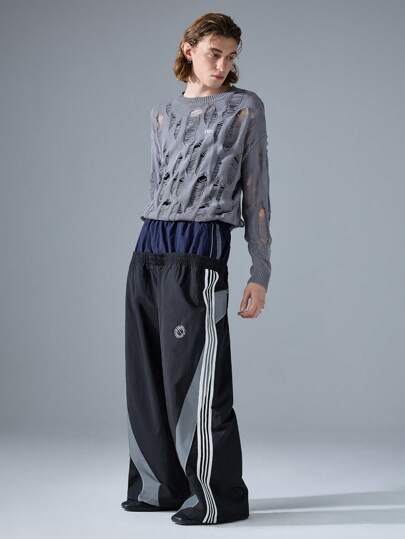 NEON BLANC Jersey de cuello redondo de manga larga con diseño bordado y calado, de moda urbana para hombre, para otoño e invierno