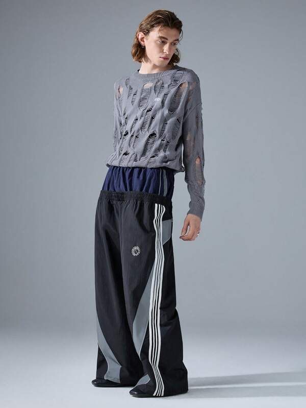 NEON BLANC Jersey de cuello redondo de manga larga con diseño bordado y calado, de moda urbana para hombre, para otoño e invierno