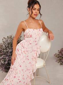 L'Amorae 荷叶边印花长连衣裙 - 彩色 - 查看 3