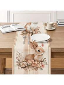 1pc Easter Floral Pattern Delicate Design Style Easter Bunny & Eggs Table Runner, Add Spring Holiday Atmosphere, Suitable For Easter Decoration