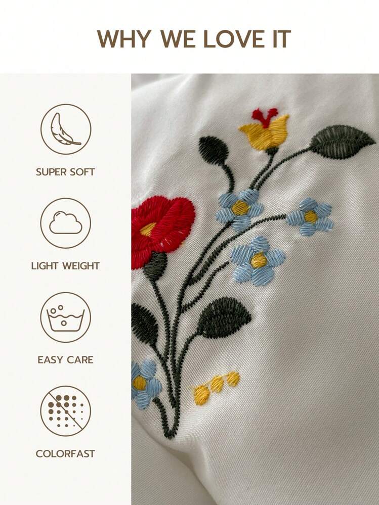 Blumen-bestickter Bettbezug-Set (ohne Füllung) - Weiss - Übersicht 5