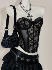 SHEIN ICON 蕾丝拼布胸罩紧身胸衣细节抹胸上衣