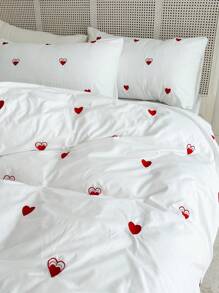 Bộ ga trải giường thêu hình trái tim 3 món (không kèm chăn bông) (1 ga trải giường và 2 vỏ gối), thích hợp cho mùa cưới lãng mạn. - trắng - Xem 5