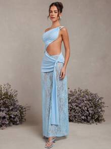 L'Amorae 2pcs Women Lace Set In Solid Color, Casual & Fashionable Daily Wear
