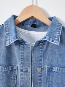 男童/青少年男孩休闲百搭百搭复古街头风格水洗牛仔两件套，适合日常出游，2025年新品