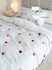 Bộ ga trải giường thêu hình trái tim 3 món (không kèm chăn bông) (1 ga trải giường và 2 vỏ gối), thích hợp cho mùa cưới lãng mạn. - trắng - Xem 7