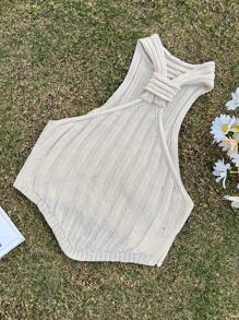 SHEIN EZwear Top de punto ajustado con cuello halter y corte en color liso para mujer