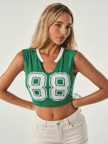 Hanevo Maglietta casual da donna con collo a intaglio, stampa con lettera, di stile fashion - Verde - Visualizzare 5
